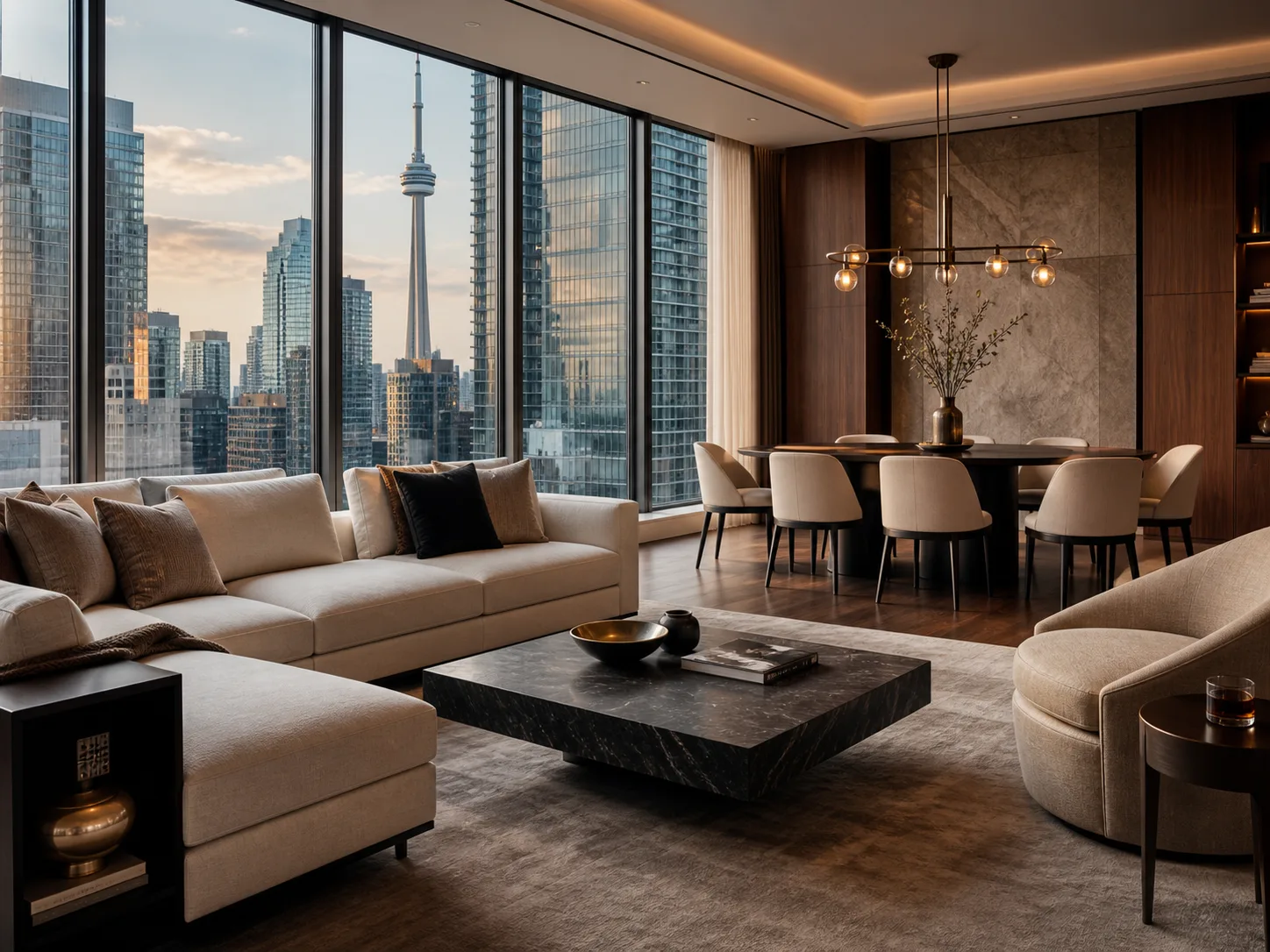 Residence 1201 luxury real estate listing preview showing a downtown Toronto living room