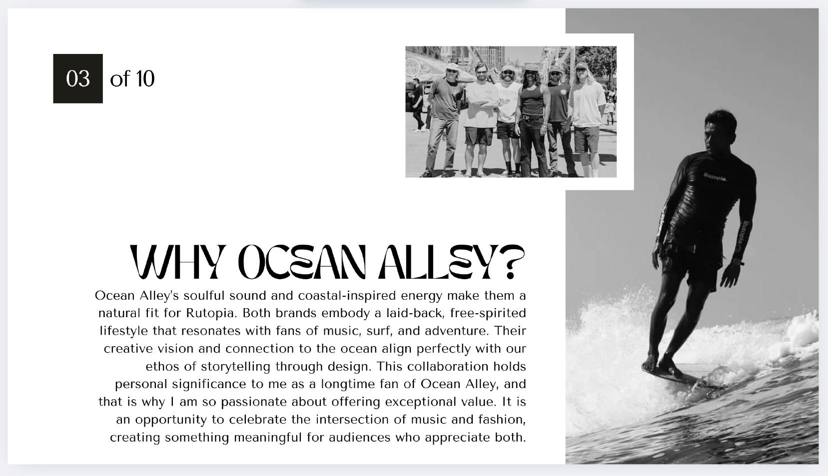 Ocean Alley collaboration pitch slide explaining cultural fit.