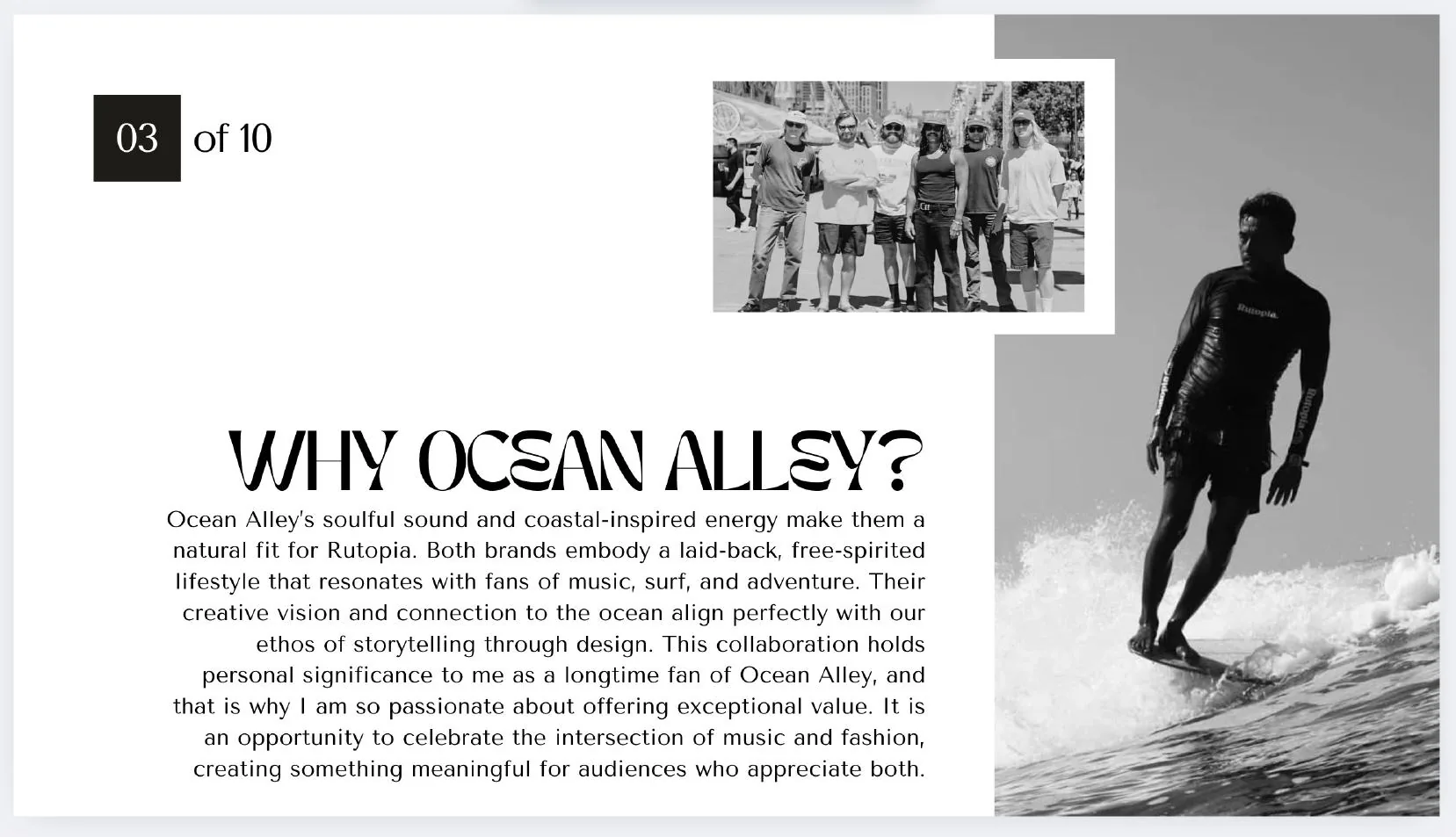Ocean Alley collaboration pitch slide explaining cultural fit.