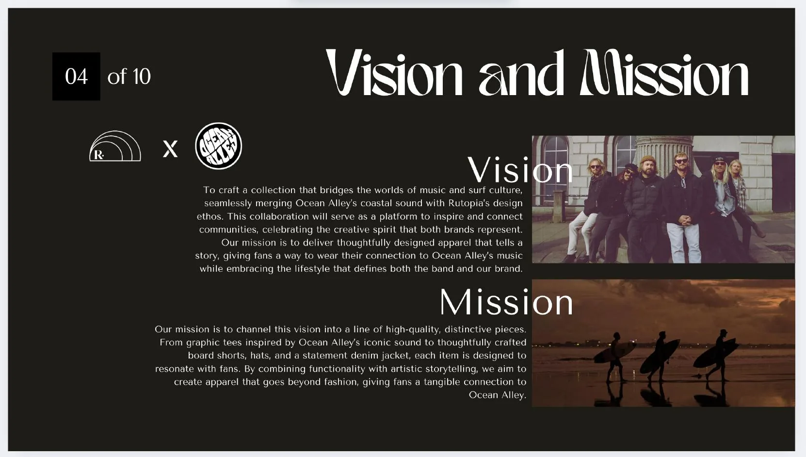 Ocean Alley collaboration pitch vision and mission slide.