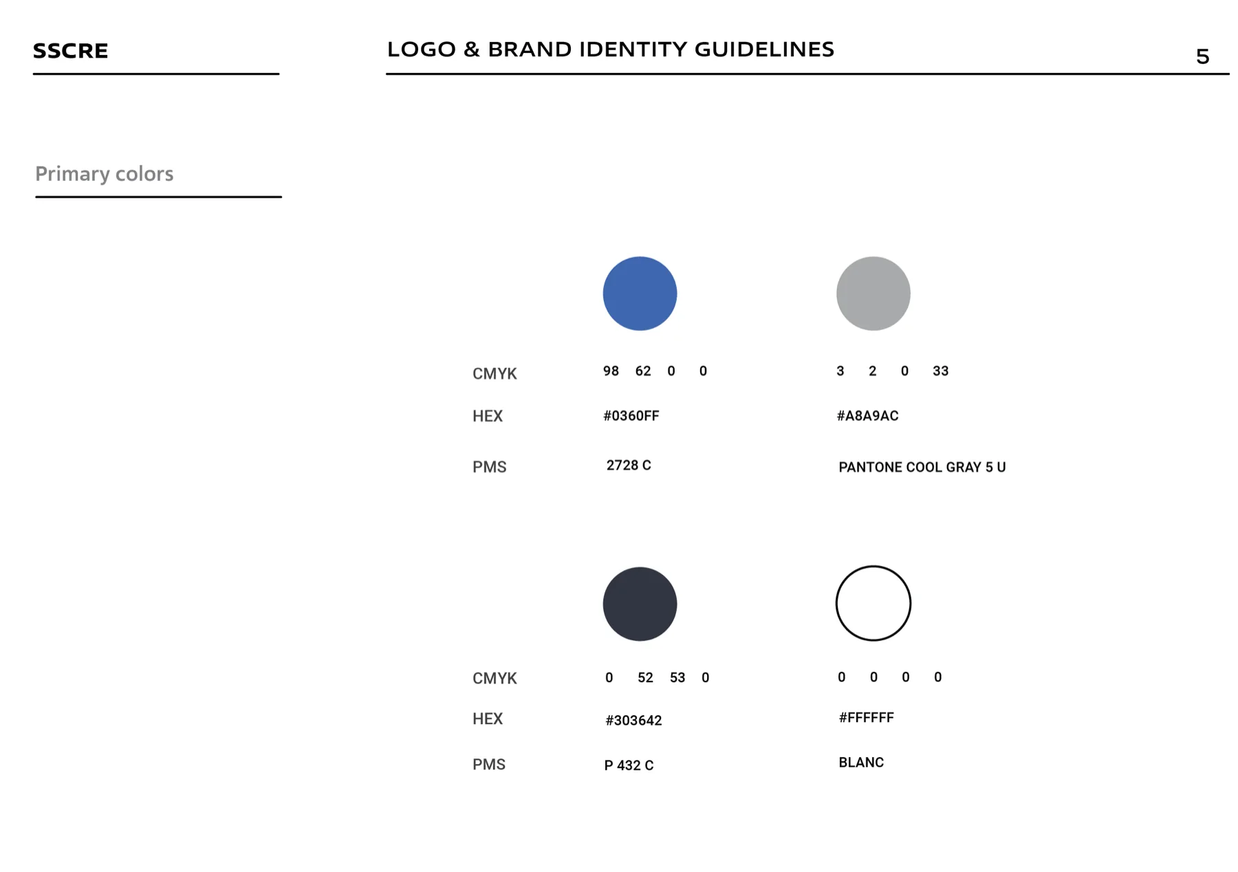 SSCRE primary colour specifications