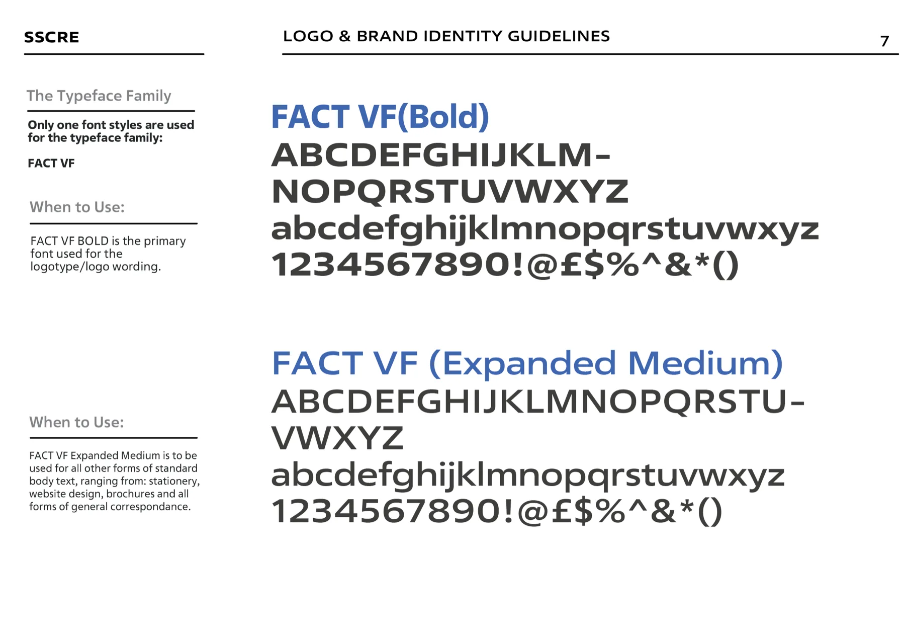 SSCRE typeface hierarchy