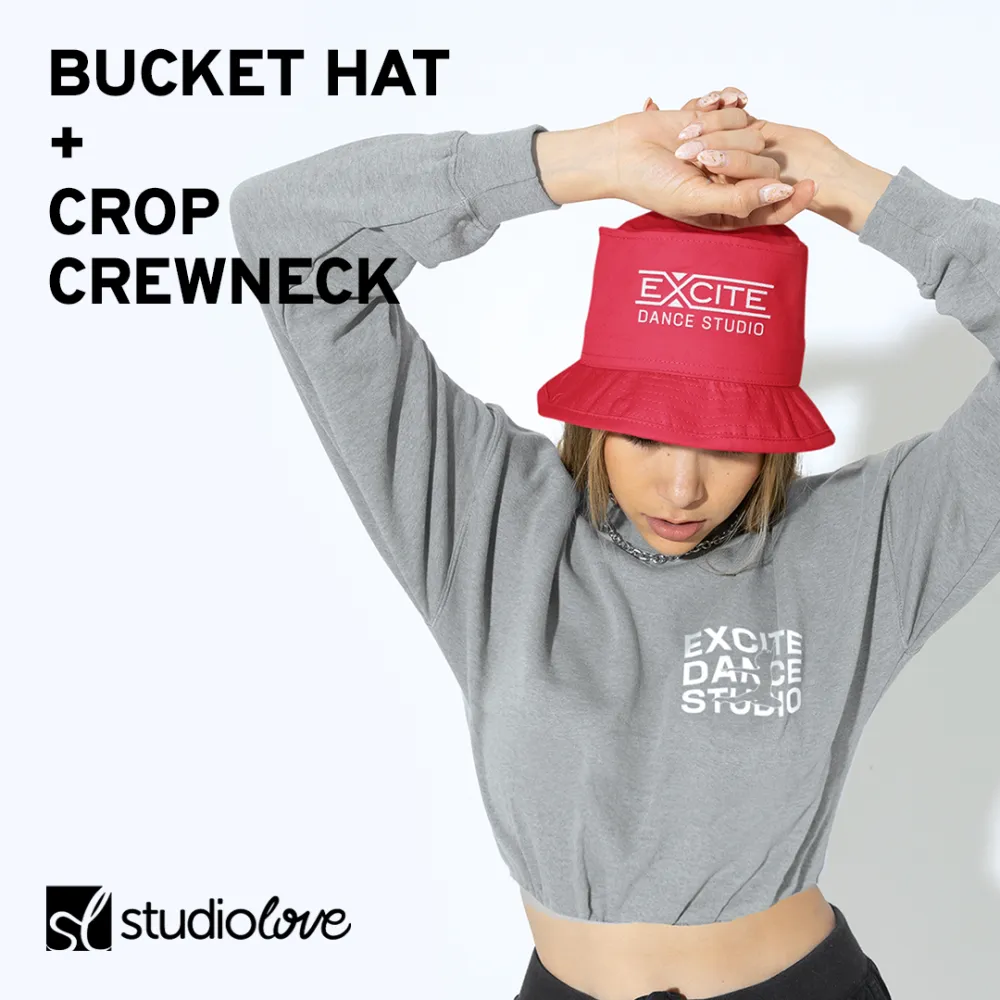 Bucket hat and crop crewneck ad
