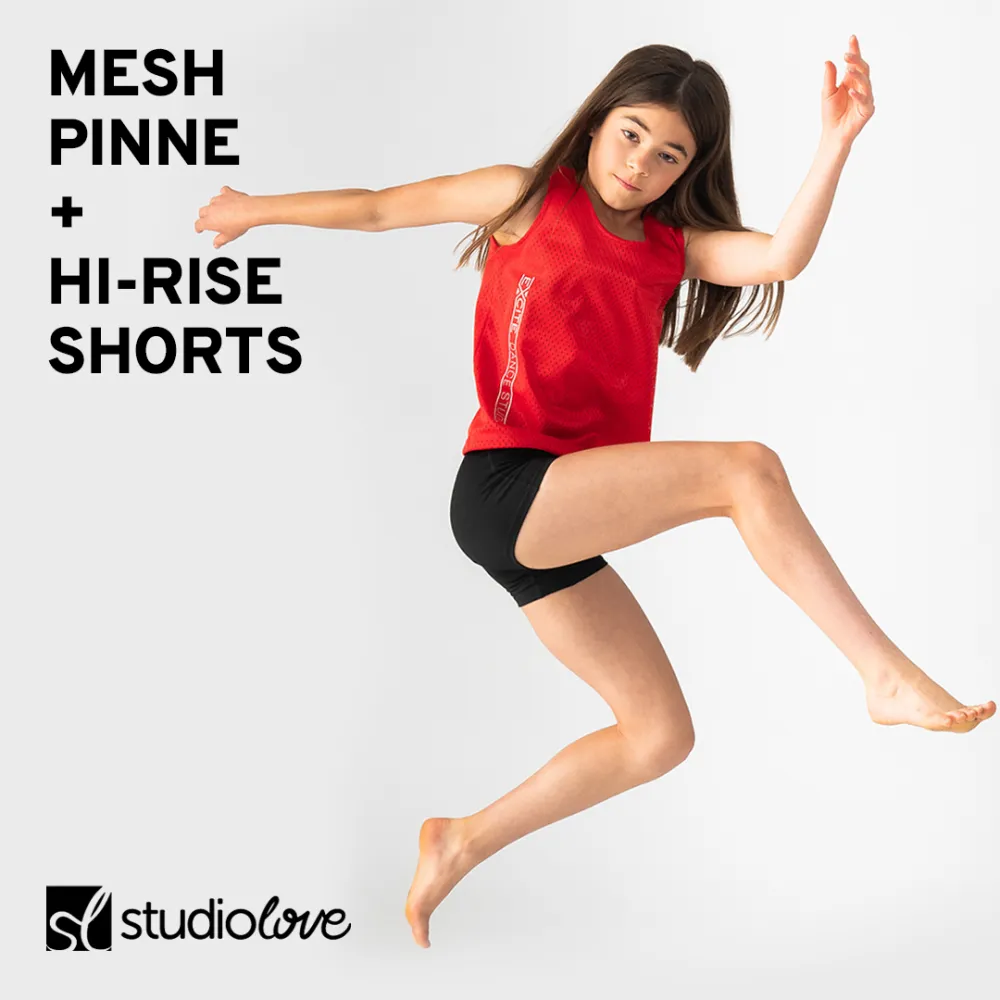 Mesh pinne and high-rise shorts ad